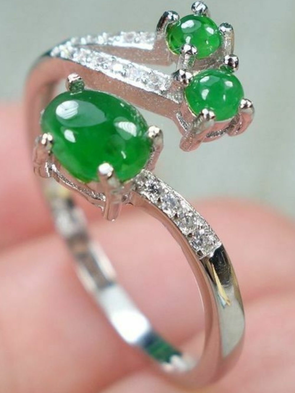 Certified Icy Green 100% Natural A jadeite jade Ring S925 silver 戒指(Free Size)